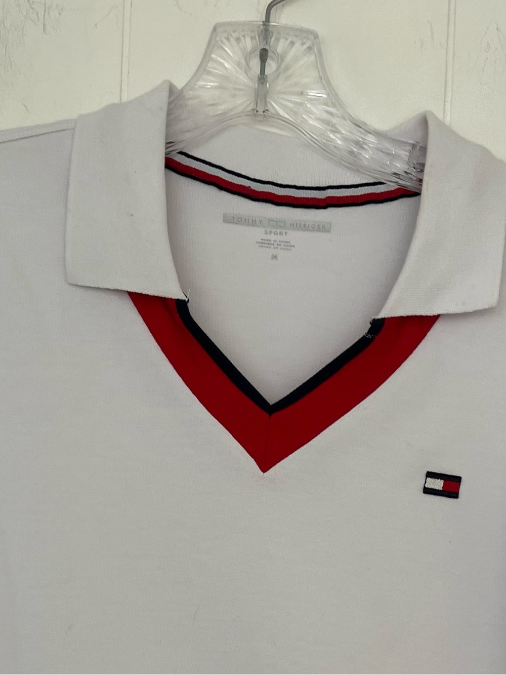 Tommy Hilfiger Sport White Polo Dress with Red and Navy V-Neck Trim Size Medium - Picture 4 of 12